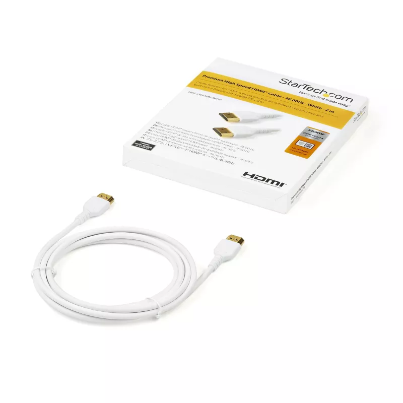 StarTech.com 6ft (2m) õhuke HDMI 2.0 kaabel, paindlik Premium-sertifikaadiga HDMI-juhe Ethernetiga, UHD 4K 60Hz HDR10, vastupidav aramiidkiust disain TPE-kestaga, valge