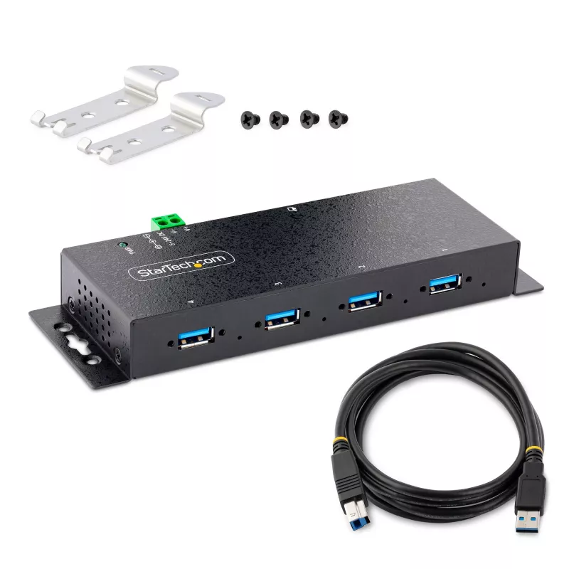 StarTech.com 4-pordiline tööstuslik USB 3.0 5 Gbps jaotur, töökindel USB-jaotur ESD-kaitsega, DIN/seinale/lauale paigaldatav USB-A jaotur, USB-laiendaja lukustatavate portidega, vastupidav – TAA