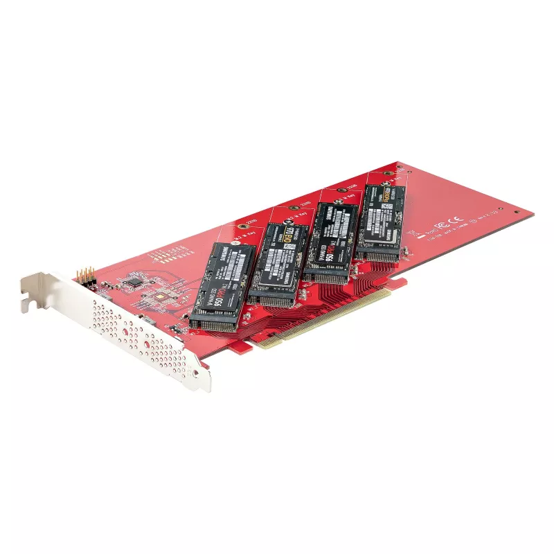 StarTech.com Quad M.2 PCIe adapterkaart, PCIe x16 kuni neljakordne NVMe või AHCI M.2 SSD, PCI Express 4.0, 7,8 GBps/draiv, nõutav bifurkatsioon, ühildub Windows/Linuxiga