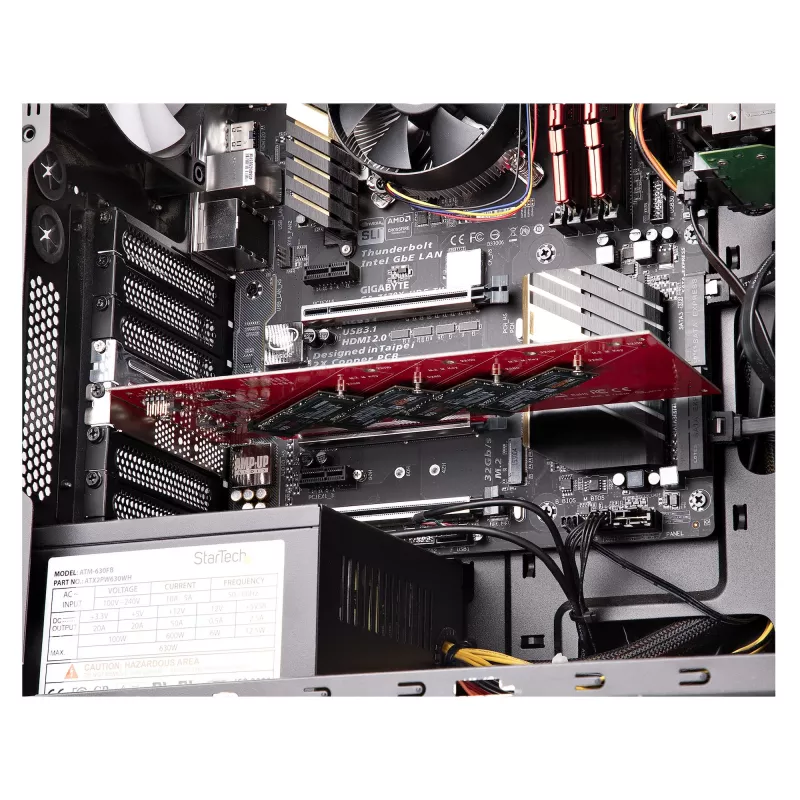 StarTech.com Quad M.2 PCIe adapterkaart, PCIe x16 kuni neljakordne NVMe või AHCI M.2 SSD, PCI Express 4.0, 7,8 GBps/draiv, nõutav bifurkatsioon, ühildub Windows/Linuxiga