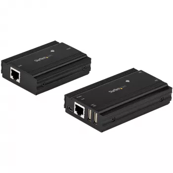 StarTech.com 4-pordiline USB 2.0 pikendusjaotur üle ühe CAT5e/CAT6 Etherneti kaabli (RJ45) - 330 jalga (100 m) - USB pikendusjaoturi adapteri komplekt - metallkorpus - välise toitega - 480 Mbps