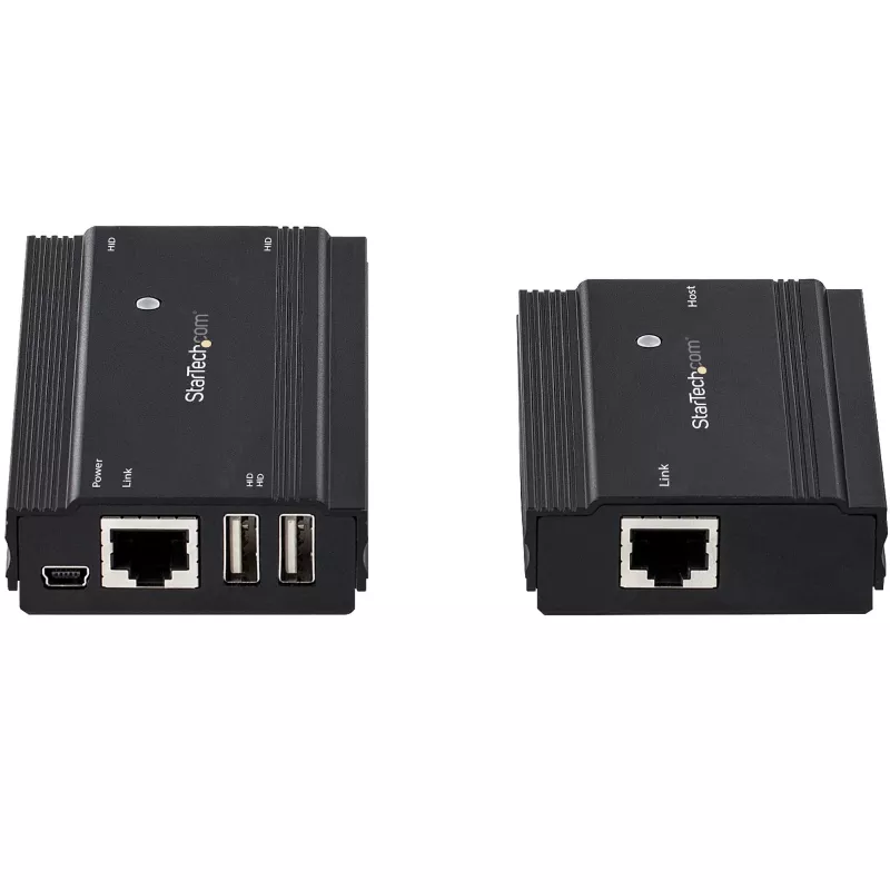 StarTech.com 4-pordiline USB 2.0 pikendusjaotur üle ühe CAT5e/CAT6 Etherneti kaabli (RJ45) - 330 jalga (100 m) - USB pikendusjaoturi adapteri komplekt - metallkorpus - välise toitega - 480 Mbps