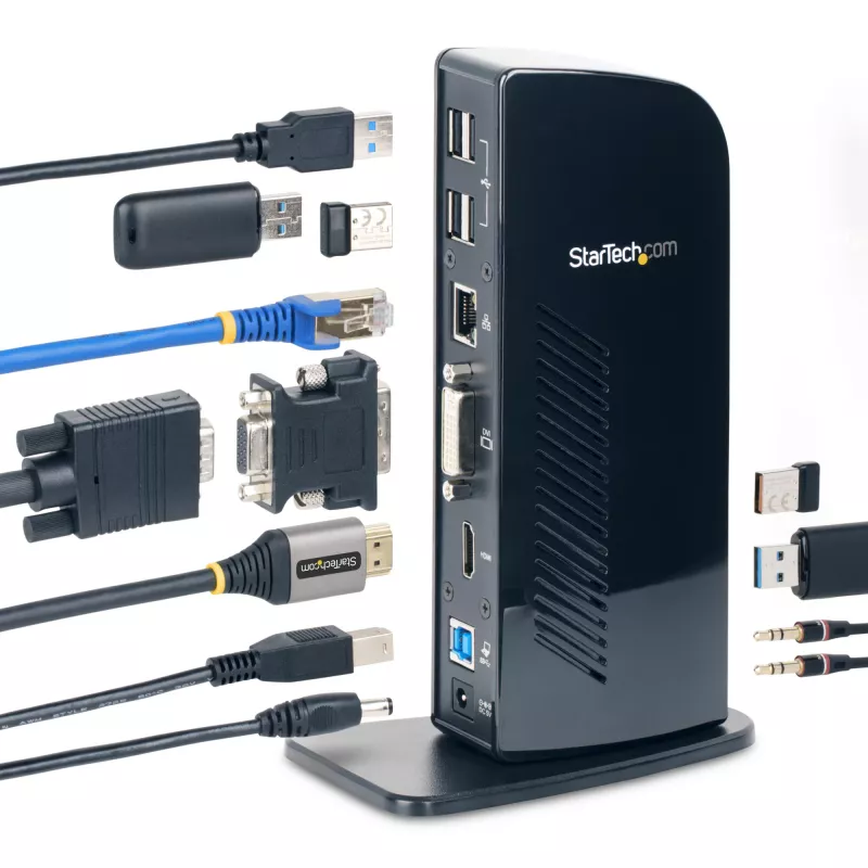 StarTech.com Dual Monitor USB 3.0 dokkimisjaam HDMI-ga - DVI - 6 x USB porti~Topeltmonitori USB 3.0 sülearvuti dokkimisjaam HDMI ja DVI/VGA-ga, 6x USB-A jaotur, GbE, heli, universaalne A-tüüpi dokk - Windows/macOS/ChromeOS