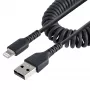 StarTech.com 50cm (20in) USB to Lightning kaabel, MFi Certified, Coiled iPhone Charger kaabel, Must, Durable TPE Jacket Aramid Fiber, Heavy Duty Coil Lightning kaabel