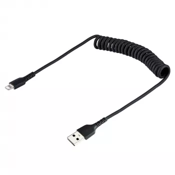 StarTech.com 50cm (20in) USB to Lightning kaabel, MFi Certified, Coiled iPhone Charger kaabel, Must, Durable TPE Jacket Aramid Fiber, Heavy Duty Coil Lightning kaabel