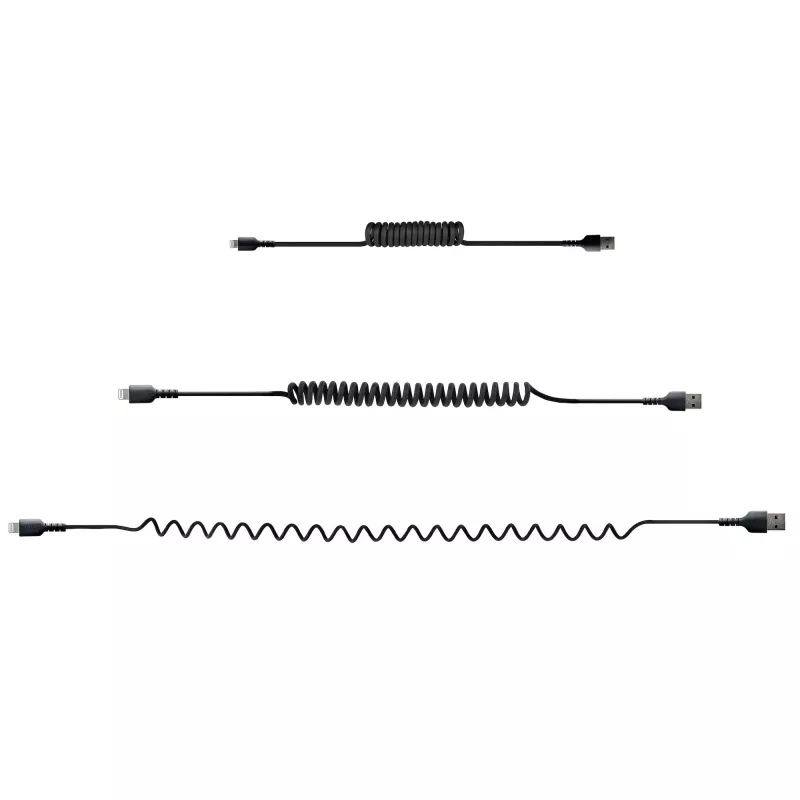 StarTech.com 50cm (20in) USB to Lightning kaabel, MFi Certified, Coiled iPhone Charger kaabel, Must, Durable TPE Jacket Aramid Fiber, Heavy Duty Coil Lightning kaabel