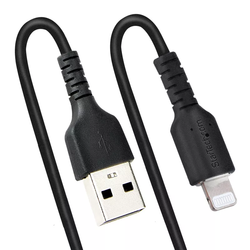 StarTech.com 50cm (20in) USB to Lightning kaabel, MFi Certified, Coiled iPhone Charger kaabel, Must, Durable TPE Jacket Aramid Fiber, Heavy Duty Coil Lightning kaabel