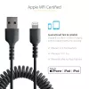 StarTech.com 50cm (20in) USB to Lightning kaabel, MFi Certified, Coiled iPhone Charger kaabel, Must, Durable TPE Jacket Aramid Fiber, Heavy Duty Coil Lightning kaabel