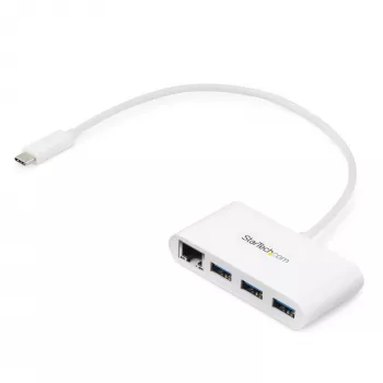 StarTech.com 3-pordiline USB-C jaotur Gigabit Ethernetiga – USB-C kuni 3x USB-A – USB 3.0 jaotur – valge