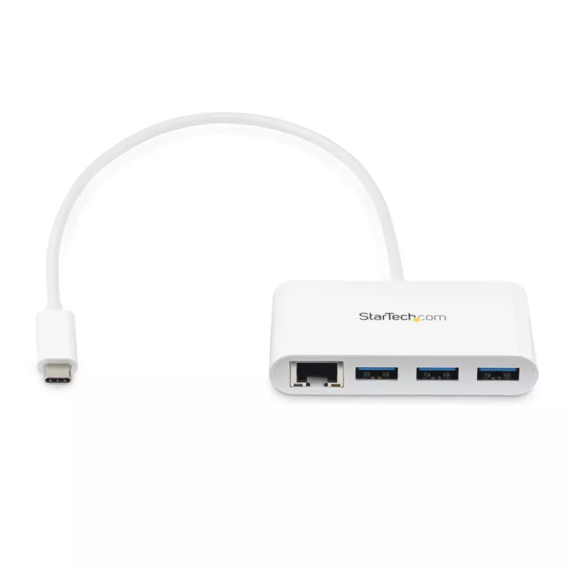 StarTech.com 3-pordiline USB-C jaotur Gigabit Ethernetiga – USB-C kuni 3x USB-A – USB 3.0 jaotur – valge
