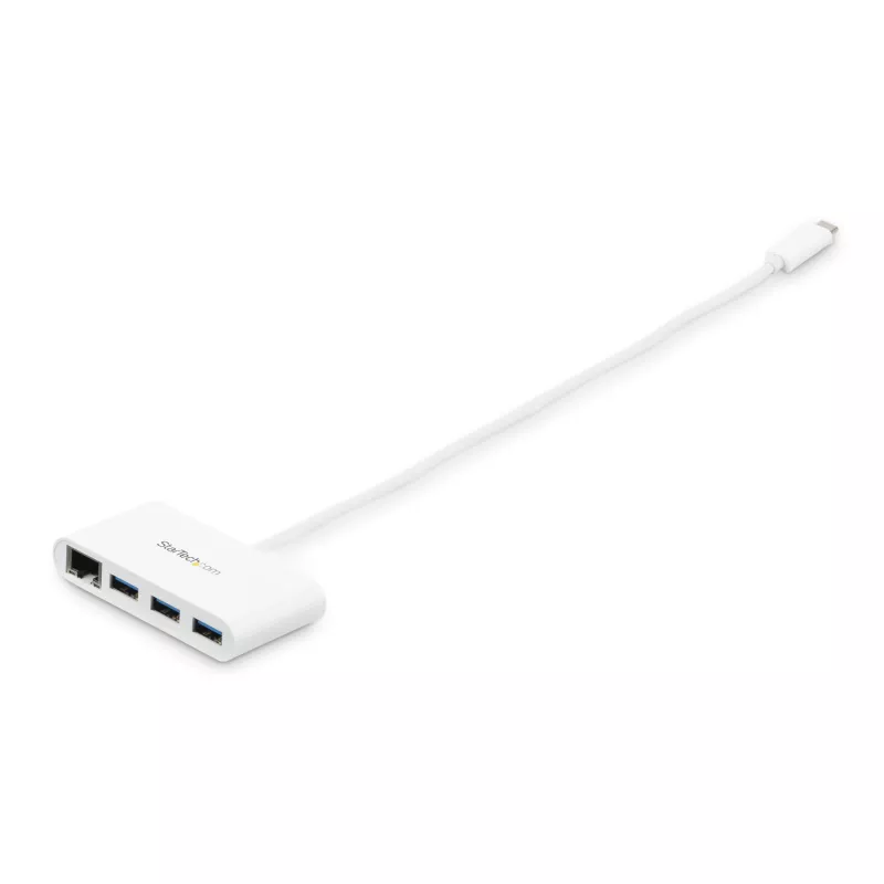 StarTech.com 3-pordiline USB-C jaotur Gigabit Ethernetiga – USB-C kuni 3x USB-A – USB 3.0 jaotur – valge