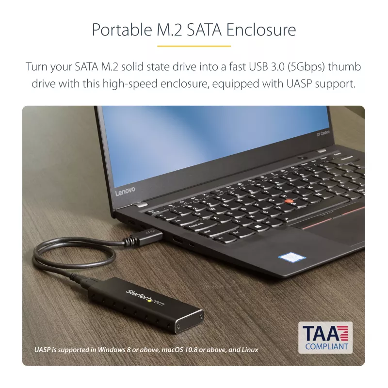 StarTech.com M.2 SSD-korpus M.2 SATA SSD-dele – USB 3.0 (5 Gbit/s) UASP-ga
