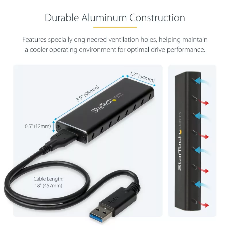StarTech.com M.2 SSD-korpus M.2 SATA SSD-dele – USB 3.0 (5 Gbit/s) UASP-ga