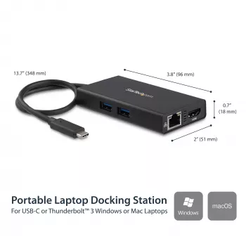StarTech.com USB-C mitme pordiga adapter - USB-C reisi dokkimisjaam 4K HDMI-ga - 60W toiteedastus, GbE, 2-pordiline USB-A 3.0 jaotur - kaasaskantav mini USB-C dokk sülearvutile