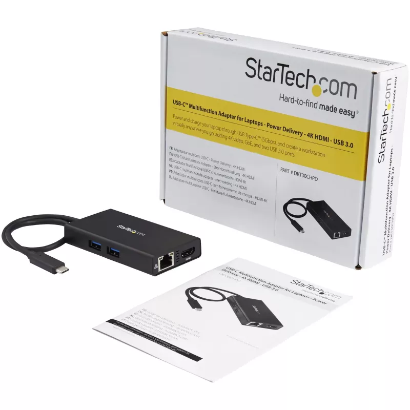 StarTech.com USB-C mitme pordiga adapter - USB-C reisi dokkimisjaam 4K HDMI-ga - 60W toiteedastus, GbE, 2-pordiline USB-A 3.0 jaotur - kaasaskantav mini USB-C dokk sülearvutile