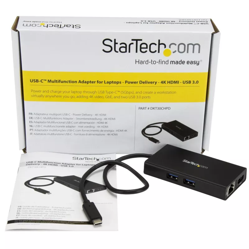 StarTech.com USB-C mitme pordiga adapter - USB-C reisi dokkimisjaam 4K HDMI-ga - 60W toiteedastus, GbE, 2-pordiline USB-A 3.0 jaotur - kaasaskantav mini USB-C dokk sülearvutile