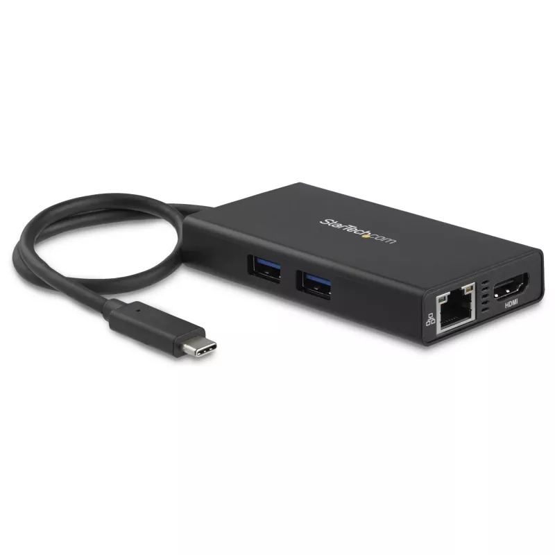 StarTech.com USB-C mitme pordiga adapter - USB-C reisi dokkimisjaam 4K HDMI-ga - 60W toiteedastus, GbE, 2-pordiline USB-A 3.0 jaotur - kaasaskantav mini USB-C dokk sülearvutile