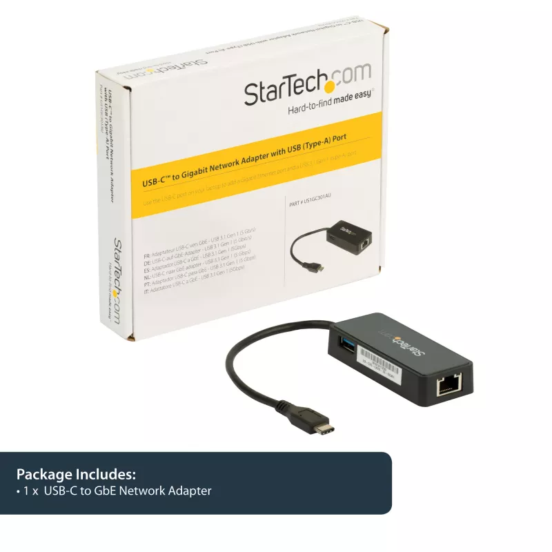 StarTech.com USB-C Gigabit võrguadapter täiendava USB 3.0 pordiga
