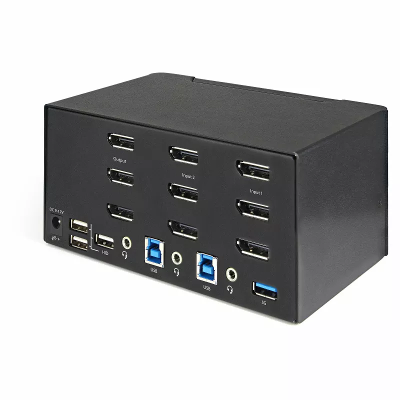 StarTech.com 2-pordiline kolmekuvariline DisplayPort KVM-lüliti - 4K 60Hz UHD HDR - lauaarvuti DP 1.2 KVM 2-pordilise USB 3.0 jaoturiga (5 Gbps) ja 4x USB 2.0 HID-porti, heli - kiirklahvidega lülitamine - TAA