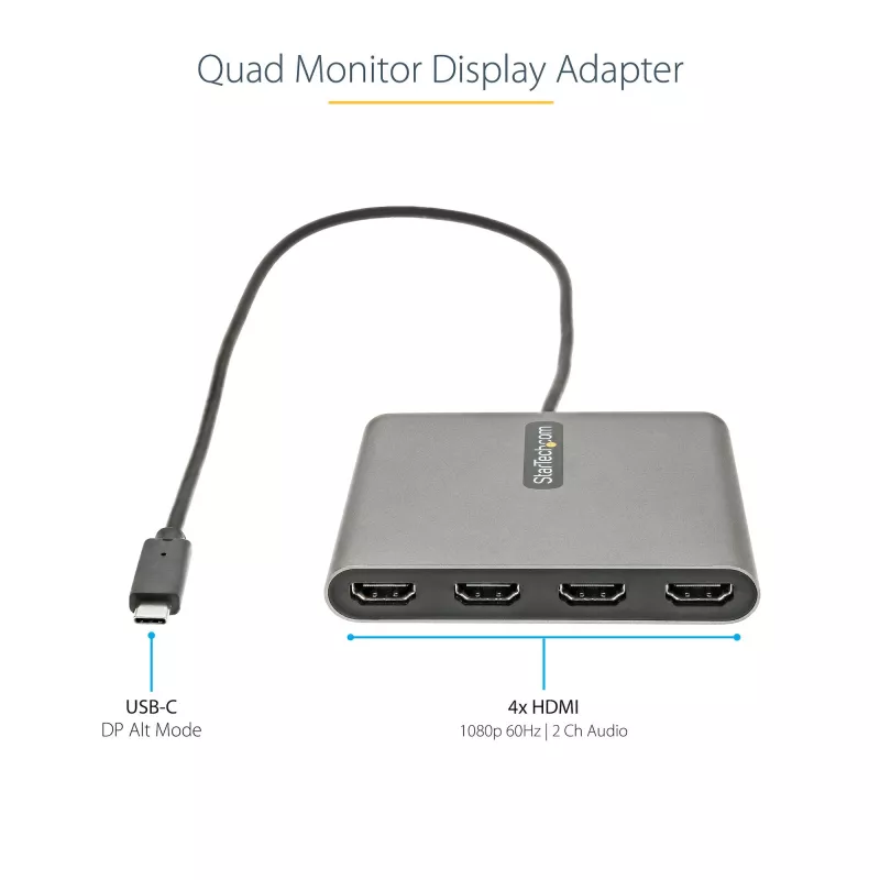 StarTech.com USB C to Quad HDMI Adapter, USB-C to 4x HDMI monitori konverter Windowsile (ei toeta macOS/ChromeOS/Linux) - TAA