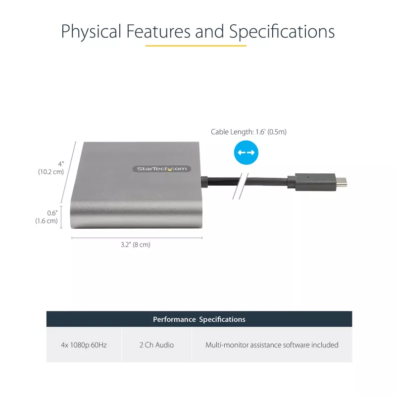 StarTech.com USB C to Quad HDMI Adapter, USB-C to 4x HDMI monitori konverter Windowsile (ei toeta macOS/ChromeOS/Linux) - TAA