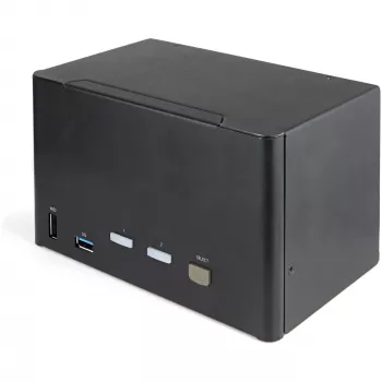 StarTech.com 2-pordine nelja monitoriga DisplayPort KVM-lüliti – 4K 60 Hz UHD HDR – lauaarvuti 4K DP 1.2 KVM 2-pordilise USB 3.0 jaoturi (5 Gbit/s) ja 4x USB 2.0 HID-pordiga, heli – kiirklahvidega lülitamine – TAA