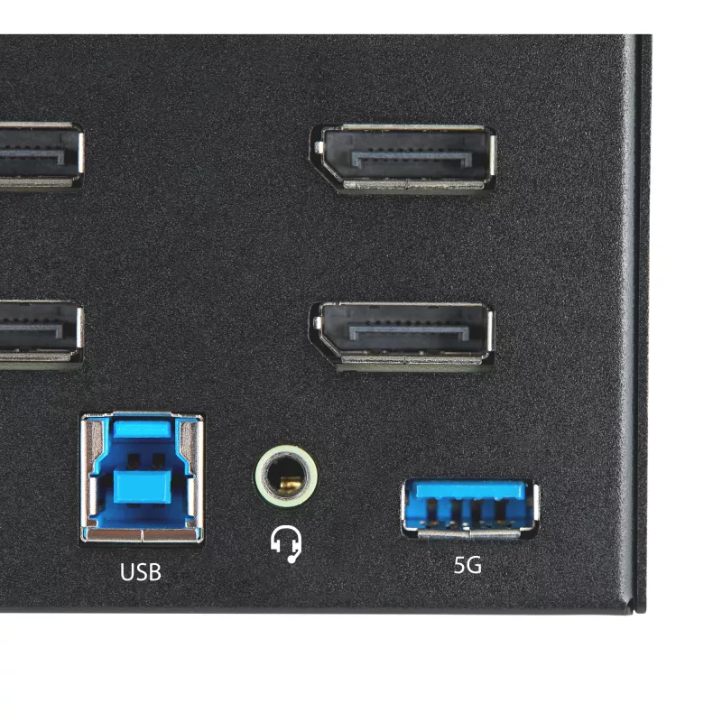 StarTech.com 2-pordine nelja monitoriga DisplayPort KVM-lüliti – 4K 60 Hz UHD HDR – lauaarvuti 4K DP 1.2 KVM 2-pordilise USB 3.0 jaoturi (5 Gbit/s) ja 4x USB 2.0 HID-pordiga, heli – kiirklahvidega lülitamine – TAA