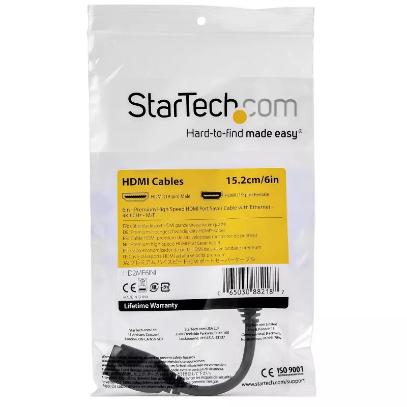 StarTech.com 6-tolline (15 cm) HDMI-pordi säästukaabel – 4K 60Hz kiire HDMI 2.0 pikenduskaabel Ethernetiga – lühike HDMI-pikenduskaabel – HDMI isane–emane pikendusadapteri juhe