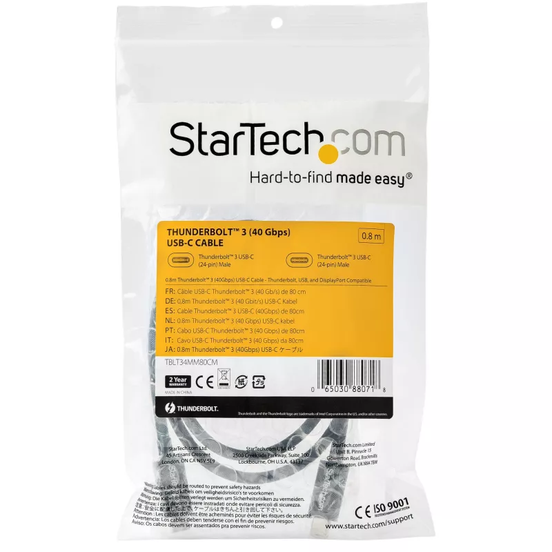 StarTech.com 0,8 m (2,7 jalga) Thunderbolt 3 - Thunderbolt 3 kaabel - 40 Gbps