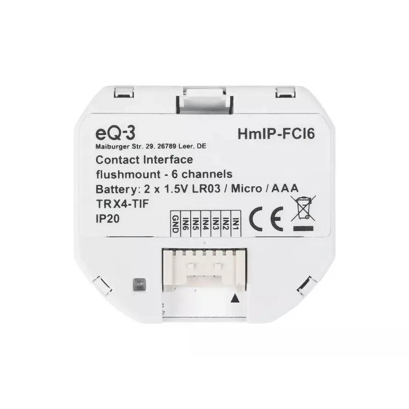 Light switch Homematic IP HmIP-FCI6, valge, nuppjuhtimine, aku (AAA), IP20, 48,5×15×53 mm