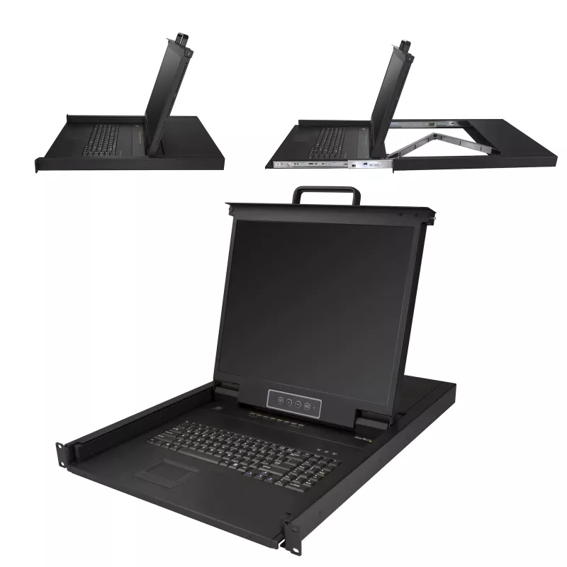 StarTech.com 8-pordiline rekmount KVM konsool 1,8 m kaablitega – integreeritud KVM kommutaator 19-tollise LCD-ekraaniga – täisfunktsionaalne 1U LCD KVM sahtel – OSD KVM – vastupidav 50 000 h MTBF – USB + VGA tugi