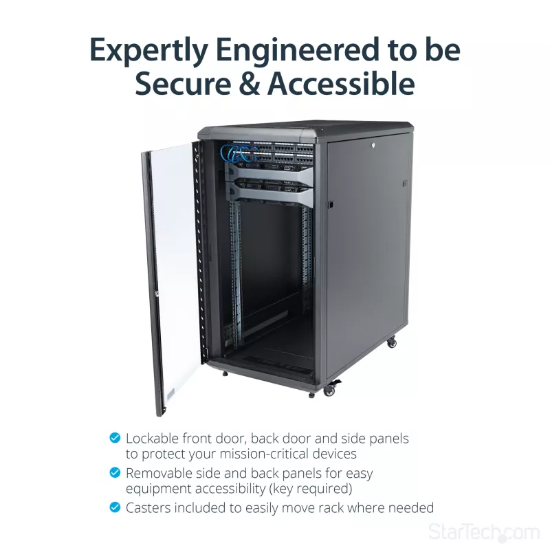 StarTech.com 4-Post 22U Server Rack Cabinet, Lockable 19 inch Data Rack Cabinet for Computer / AV / IT Equipment, Office / Home võrk Rack with Casters & Adjustable Mounting Rails