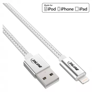 InLine Lightning USB-kaabel, iPadile, iPhone'ile, iPodile, hõbe/alu 2m MFi-sertifitseeritud