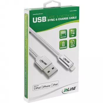 InLine Lightning USB-kaabel, iPadile, iPhone'ile, iPodile, hõbe/alu 2m MFi-sertifitseeritud
