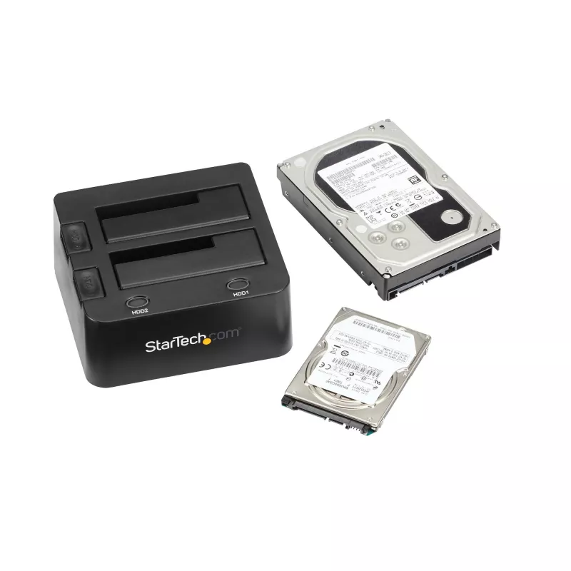 StarTech.com kahe pesaga USB 3.0 SATA-kõvakettadokk, USB-kõvakettadokk, väline 2,5/3,5-tolline SATA I/II/III SSD/HDD dokkimisjaam, vahetatav kõvakettapesa, pealtlaetav