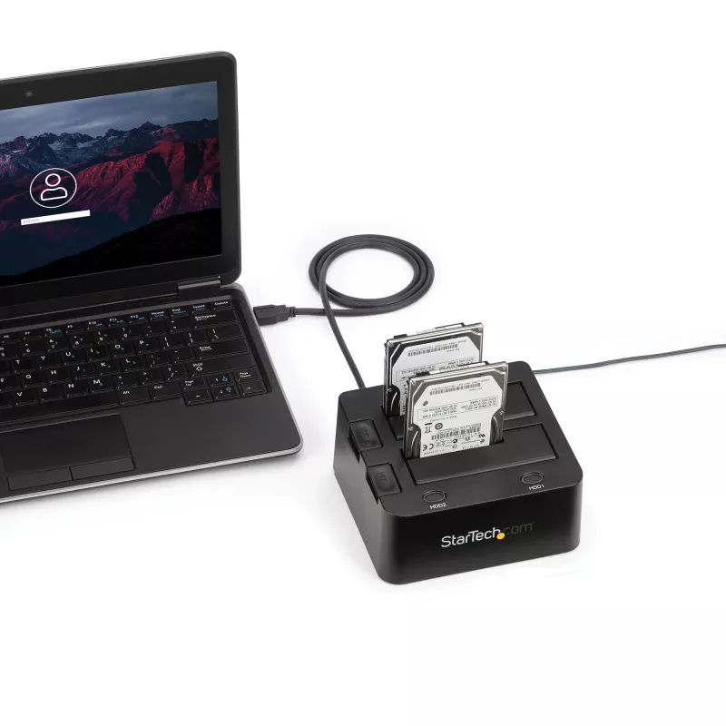 StarTech.com kahe pesaga USB 3.0 SATA-kõvakettadokk, USB-kõvakettadokk, väline 2,5/3,5-tolline SATA I/II/III SSD/HDD dokkimisjaam, vahetatav kõvakettapesa, pealtlaetav