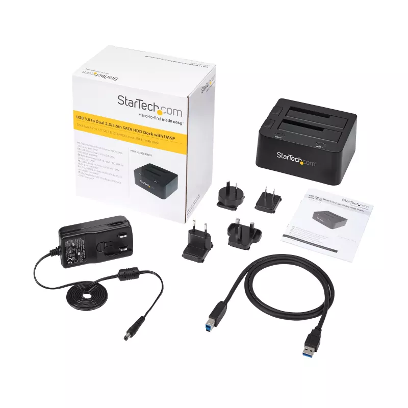 StarTech.com kahe pesaga USB 3.0 SATA-kõvakettadokk, USB-kõvakettadokk, väline 2,5/3,5-tolline SATA I/II/III SSD/HDD dokkimisjaam, vahetatav kõvakettapesa, pealtlaetav