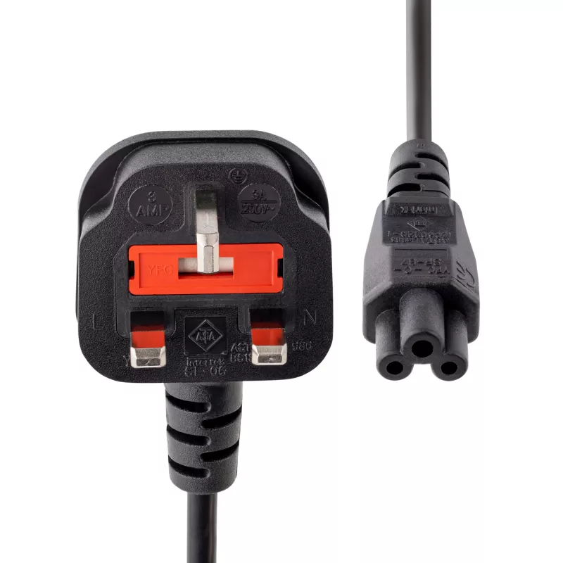 StarTech.com 2m Ühendkuningriigi sülearvuti toitekaabel, BS 1363 kuni C5 (ristiklehe), 2,5A 250V, 18AWG, Ühendkuningriigi sülearvuti asenduskaabel, printeri toitekaabel, sülearvuti laadija kaabel, sülearvuti toiteploki kaabel