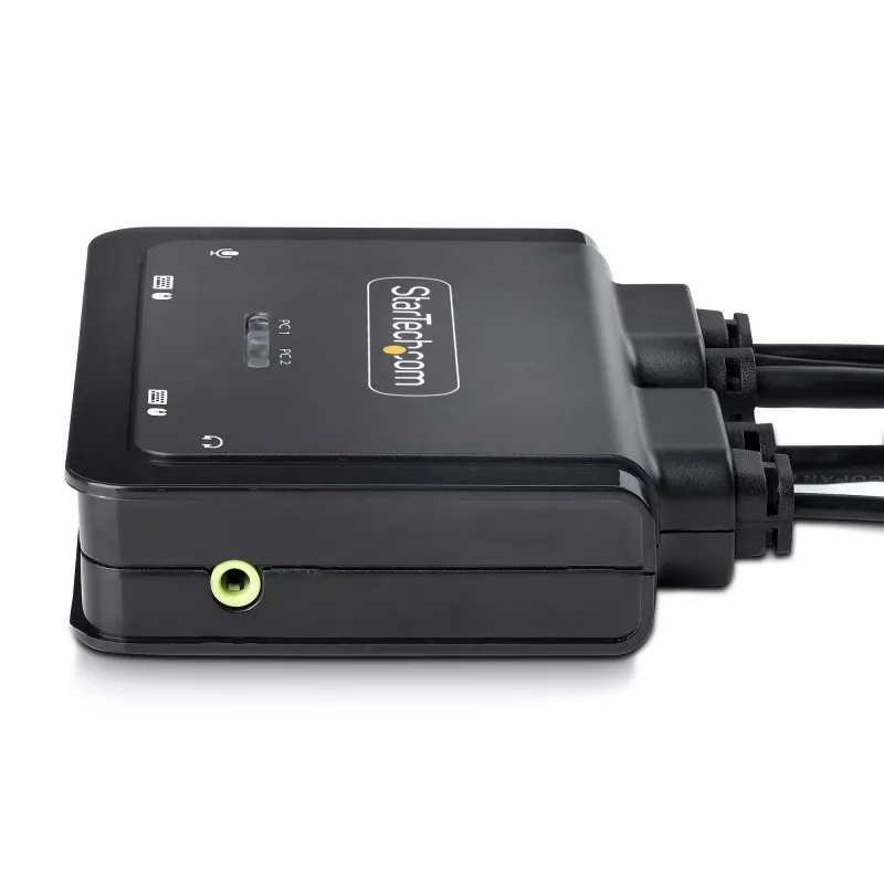 StarTech.com 2-pordiline hübriidne USB-C DisplayPort kaabliga KVM-lüliti, 4K 60Hz, kompaktne KVM koos 1,8 m USB-A/DisplayPort/audio ja 1,2 m USB-C integreeritud hostkaablitega, siinitoitel – kaugjuhtimisnupp/kiirklahvlülitus