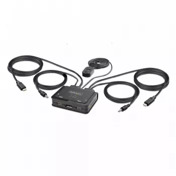 StarTech.com 2-pordiline USB-C kaabliga KVM-lüliti, 4K 60 Hz DisplayPort-väljund, kompaktne KVM koos 1,2 m USB USB-C/heli integreeritud kaablitega, siinitoitel - kaugjuhtimisnupp/kiirklahvidega lülitamine
