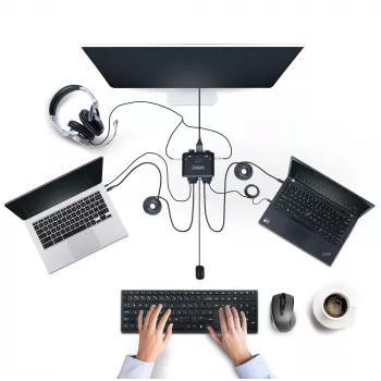 StarTech.com 2-pordiline USB-C kaabliga KVM-lüliti, 4K 60 Hz DisplayPort-väljund, kompaktne KVM koos 1,2 m USB USB-C/heli integreeritud kaablitega, siinitoitel - kaugjuhtimisnupp/kiirklahvidega lülitamine