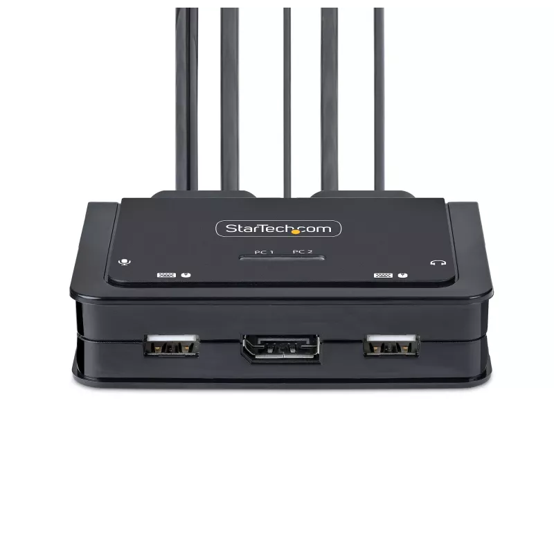 StarTech.com 2-pordiline USB-C kaabliga KVM-lüliti, 4K 60 Hz DisplayPort-väljund, kompaktne KVM koos 1,2 m USB USB-C/heli integreeritud kaablitega, siinitoitel - kaugjuhtimisnupp/kiirklahvidega lülitamine