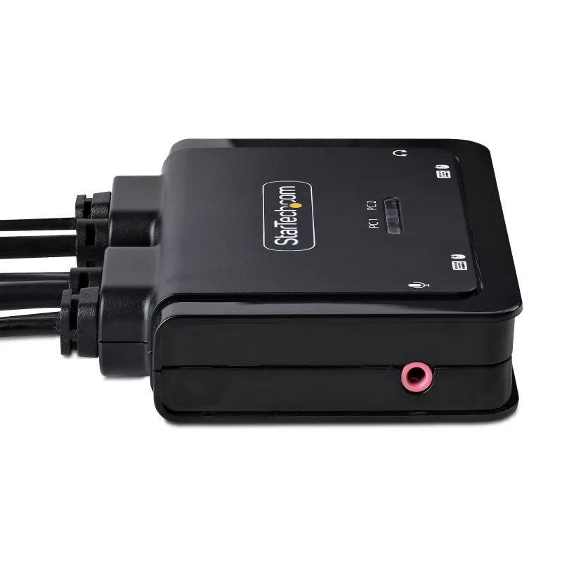 StarTech.com 2-pordiline USB-C kaabliga KVM-lüliti, 4K 60 Hz DisplayPort-väljund, kompaktne KVM koos 1,2 m USB USB-C/heli integreeritud kaablitega, siinitoitel - kaugjuhtimisnupp/kiirklahvidega lülitamine