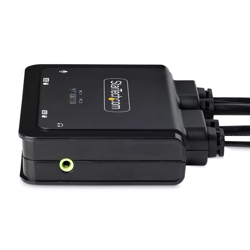 StarTech.com 2-pordiline USB-C kaabliga KVM-lüliti, 4K 60 Hz DisplayPort-väljund, kompaktne KVM koos 1,2 m USB USB-C/heli integreeritud kaablitega, siinitoitel - kaugjuhtimisnupp/kiirklahvidega lülitamine