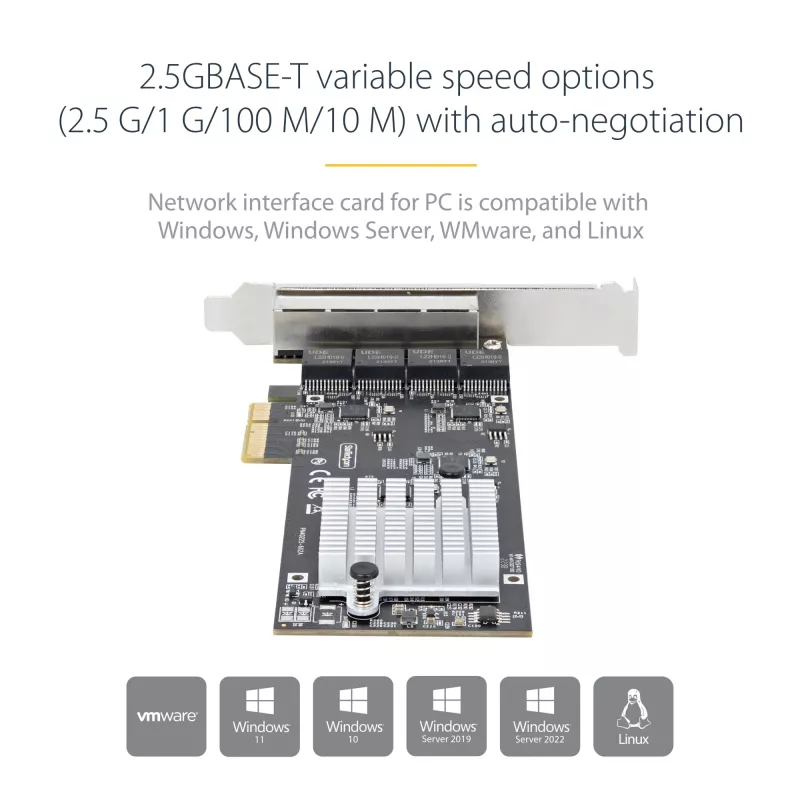 StarTech.com 4-pordiline 2,5 Gbps NBASE-T PCIe võrgukaart, Intel I225-V, neljapordiline arvuti võrgukaart, multi-gigabitine NIC, PCI Express serveri LAN-kaart, lauaarvuti Ethernet-liides