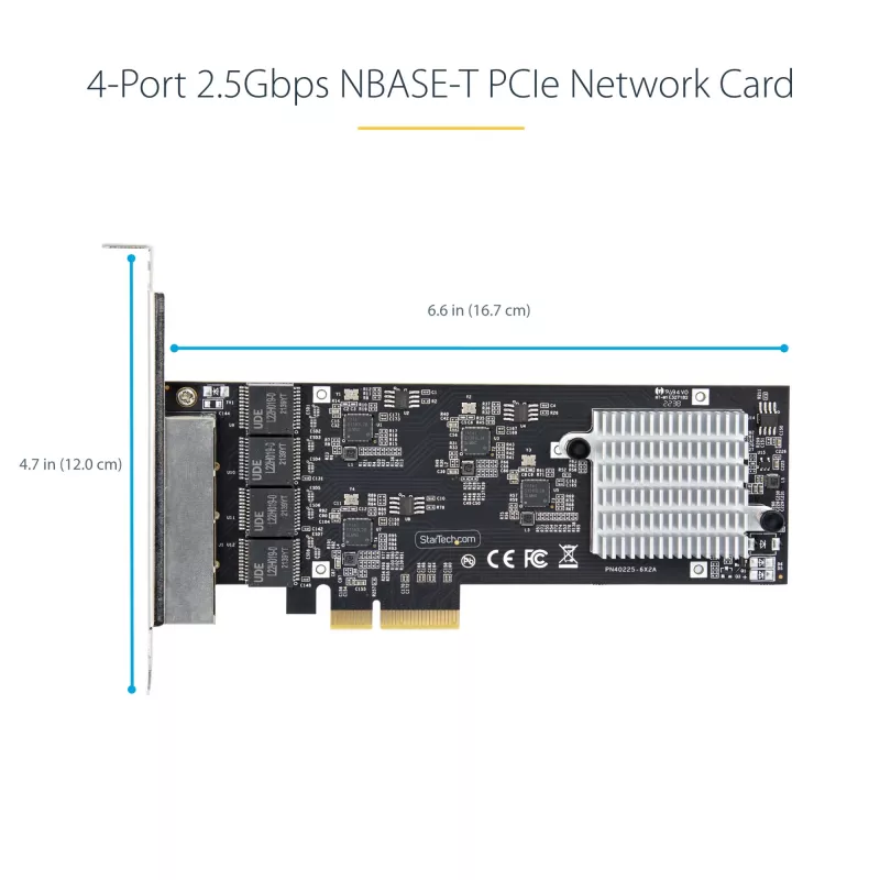 StarTech.com 4-pordiline 2,5 Gbps NBASE-T PCIe võrgukaart, Intel I225-V, neljapordiline arvuti võrgukaart, multi-gigabitine NIC, PCI Express serveri LAN-kaart, lauaarvuti Ethernet-liides
