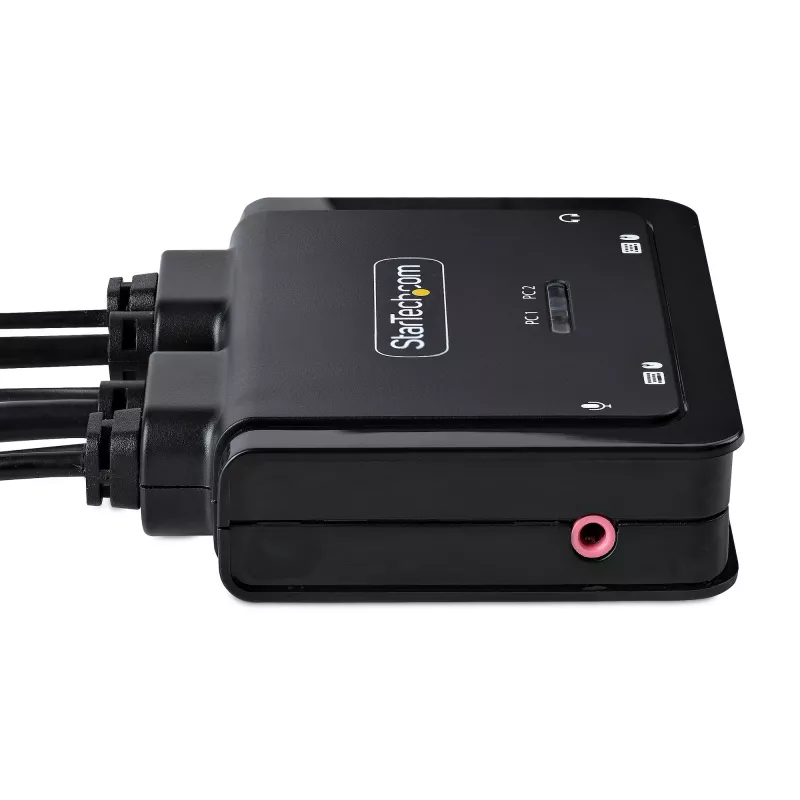 StarTech.com 2-pordiline hübriidne USB-C HDMI kaabliga KVM-lüliti, 4K 60 Hz, kompaktne KVM integreeritud 1,8 m USB-A/HDMI/heli- ja 1,2 m USB-C-hostkaablitega, siinitoitel - kaugjuhtimisnupp/kiirklahviga ümberlülitamine