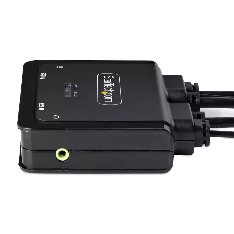 StarTech.com 2-pordiline hübriidne USB-C HDMI kaabliga KVM-lüliti, 4K 60 Hz, kompaktne KVM integreeritud 1,8 m USB-A/HDMI/heli- ja 1,2 m USB-C-hostkaablitega, siinitoitel - kaugjuhtimisnupp/kiirklahviga ümberlülitamine