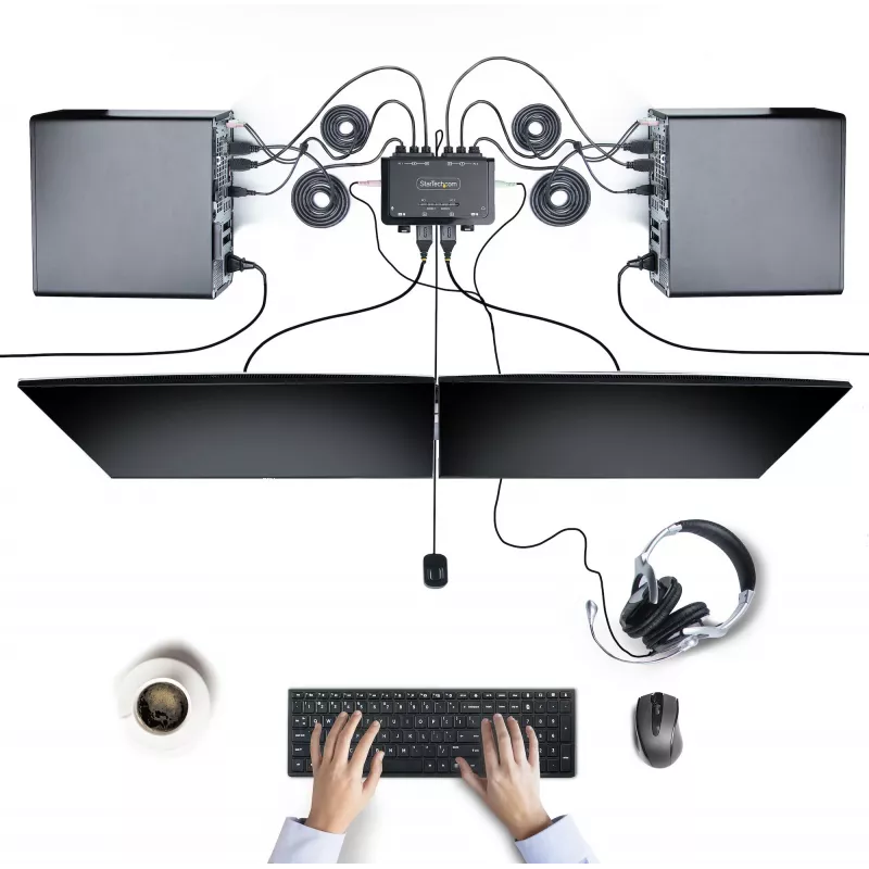 StarTech.com 2-pordi kahe monitoriga HDMI-kaabli KVM-lüliti, 4K 60Hz, kompaktne KVM 1,5m USB-A/HDMI/audio integreeritud kaablitega, siinitoiteline – kaugjuhtimisnupu/kiirklahvide lülitus