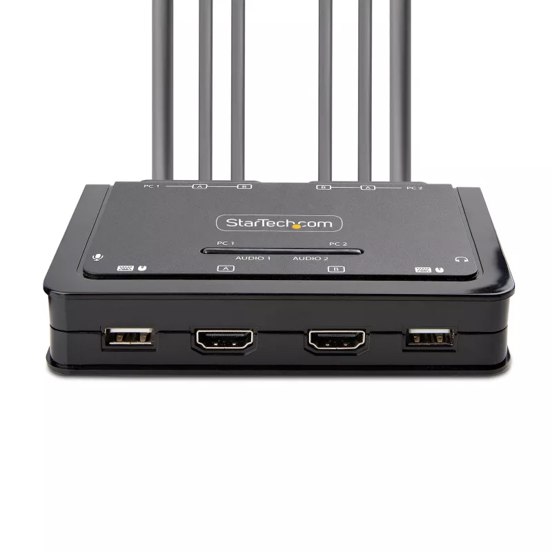 StarTech.com 2-pordi kahe monitoriga HDMI-kaabli KVM-lüliti, 4K 60Hz, kompaktne KVM 1,5m USB-A/HDMI/audio integreeritud kaablitega, siinitoiteline – kaugjuhtimisnupu/kiirklahvide lülitus